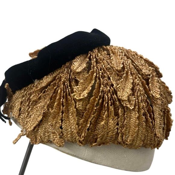 Vintage 50s Art Deco Flapper Hat Gold Black Velveteen Cocktail main image 5